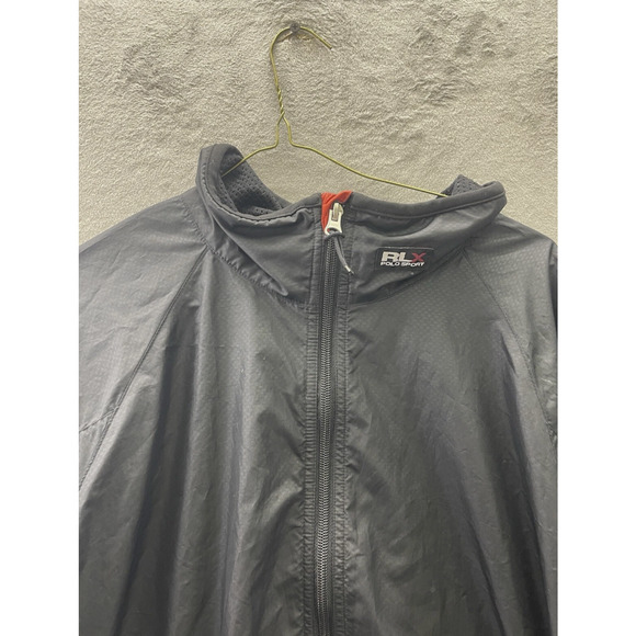 RLX Polo Sport Jacket Mens Large Black Red Full Zip Windbreaker Reflective Trim - Picture 2 of 9